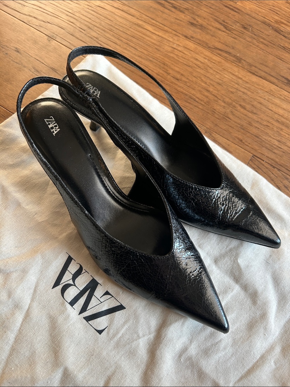 ZARA Black Sling Back kitten heel